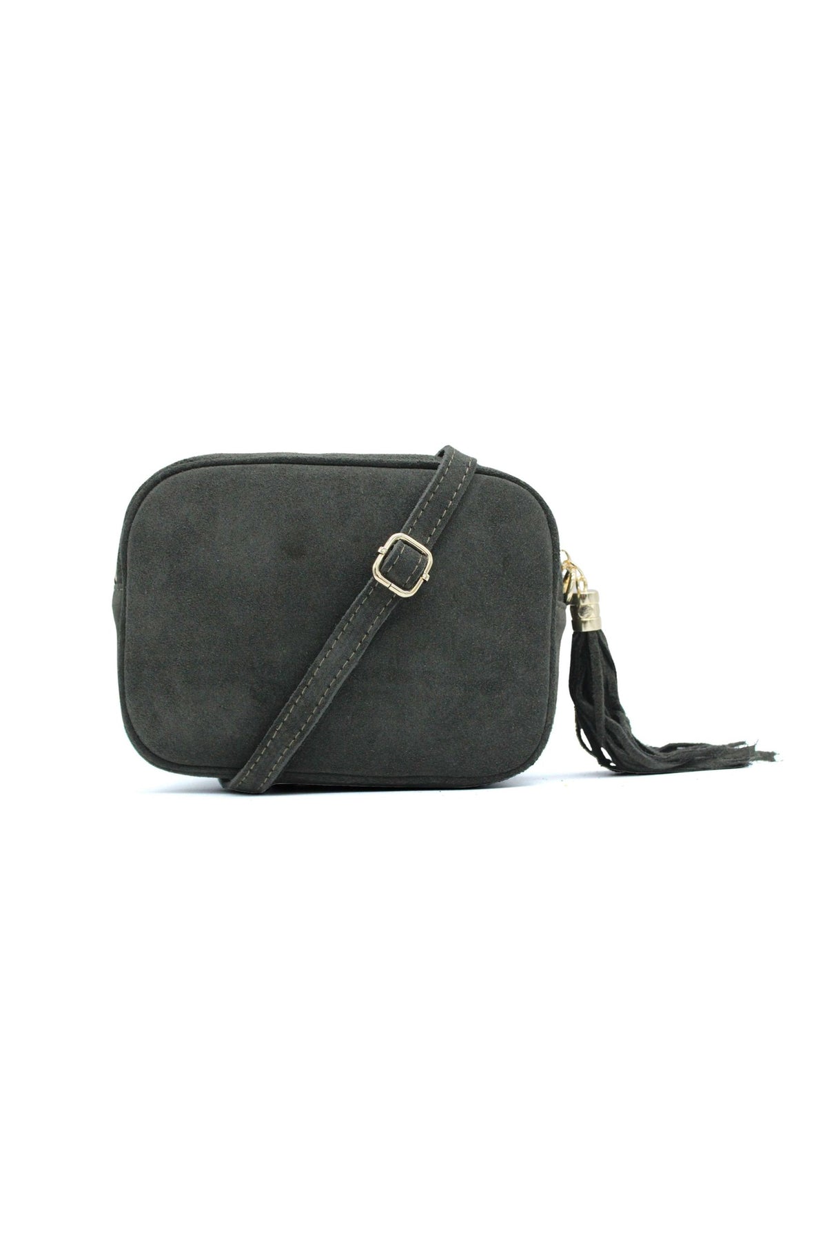 Genuine Italian Suede Leather Crossbody Bag with Tassel Zip - Dark Green image