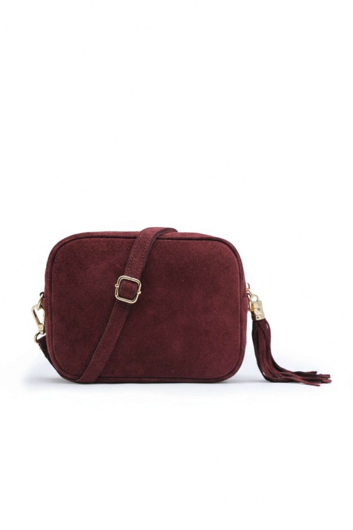 Genuine Italian Suede Leather Crossbody Bag with Tassel Zip - Burgundy image
