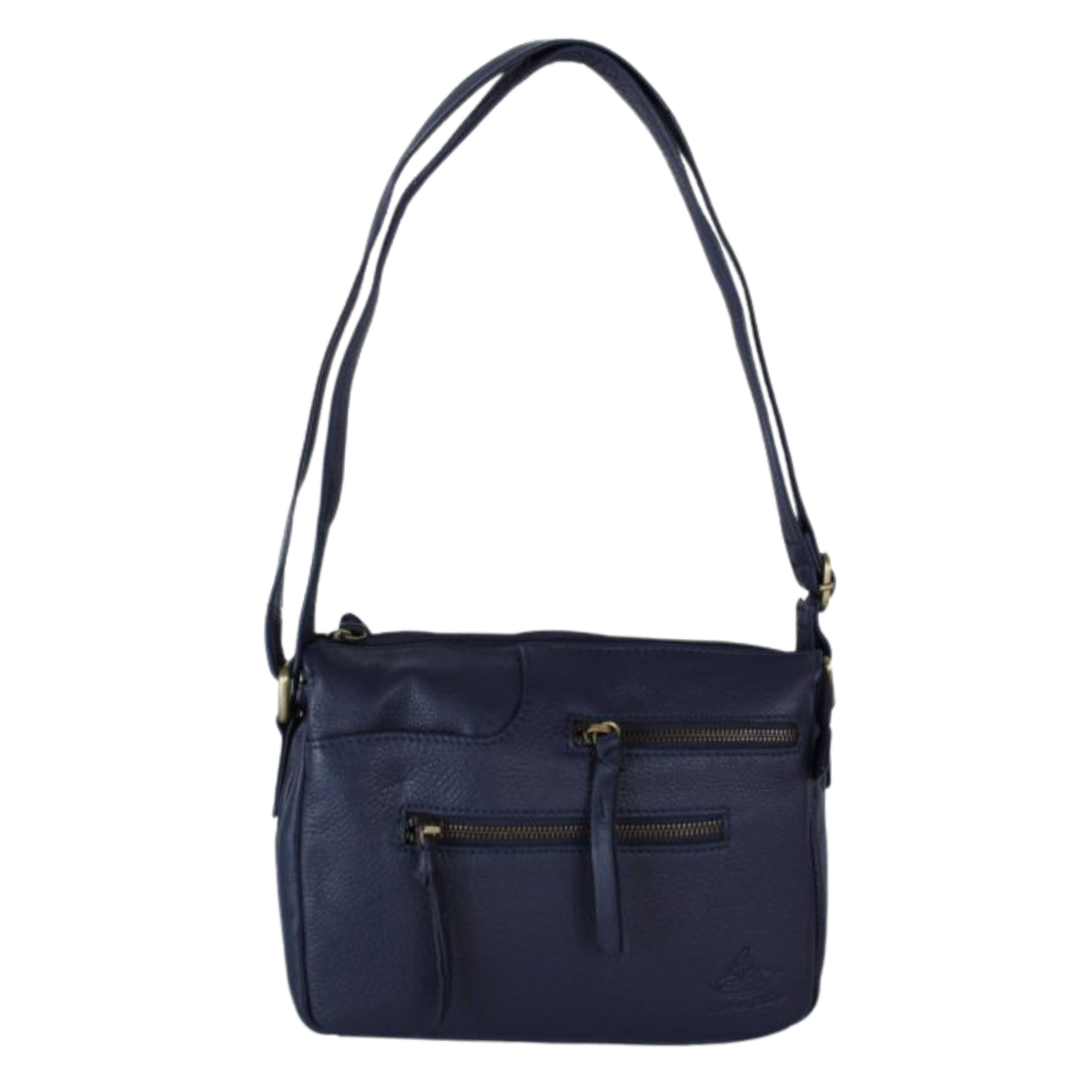 Stylish Functional Design Genuine Leather Shoulder Bag - NAVY image