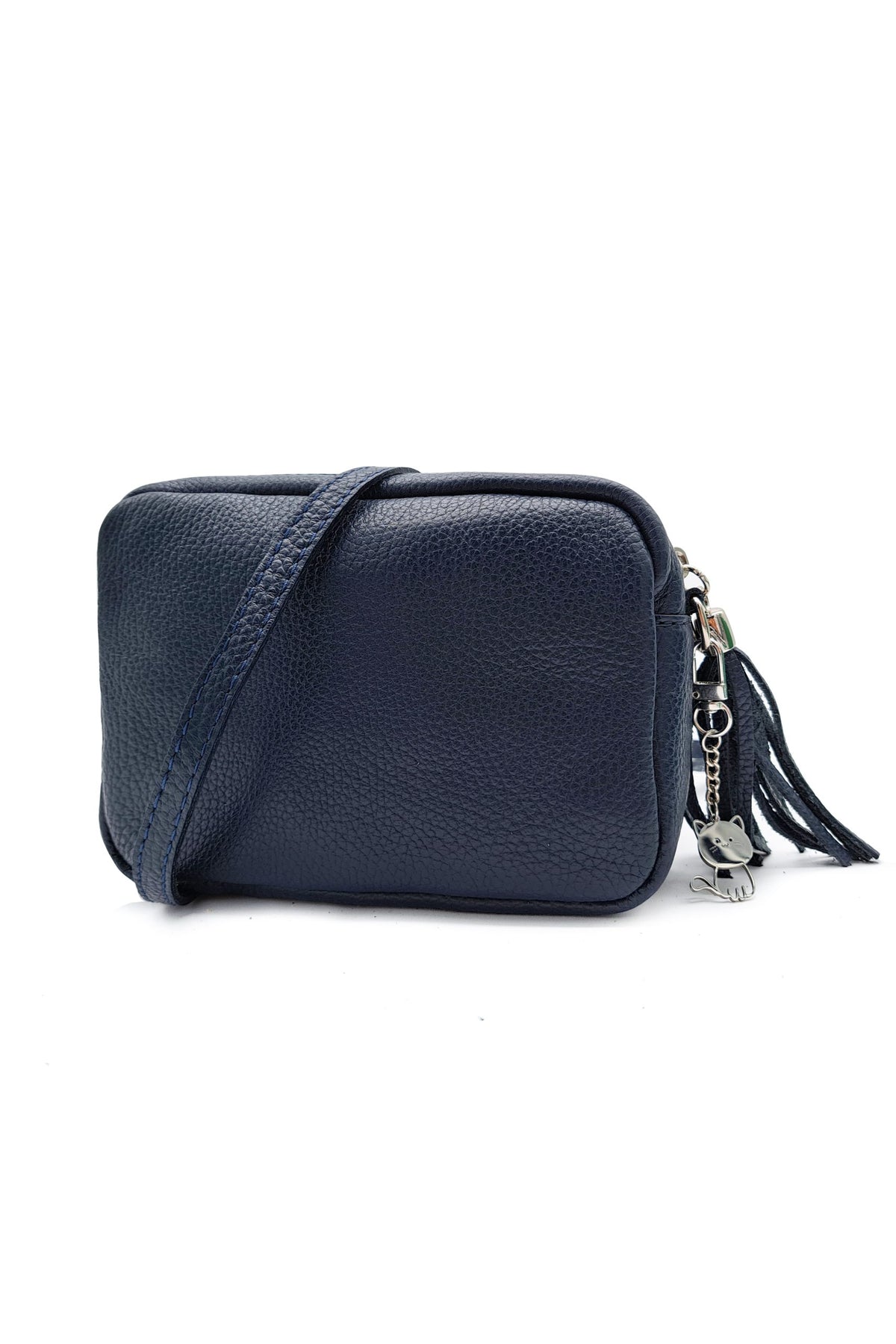 Mini Tassel Italian Genuine Leather Purse Crossbody Bag With Tassel - Navy image