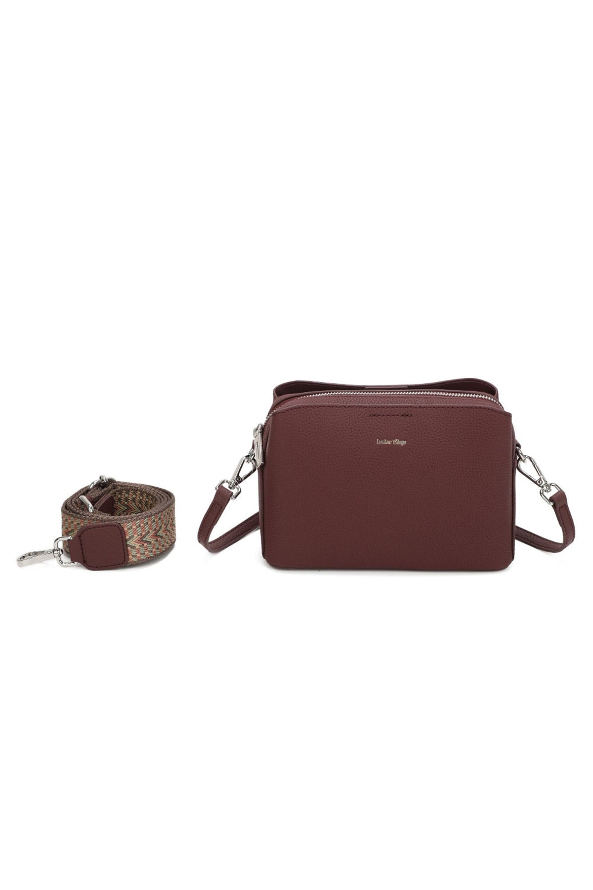 Real Leather Compact Crossbody Wide Strap Shoulder Bag - BURGUNDY image