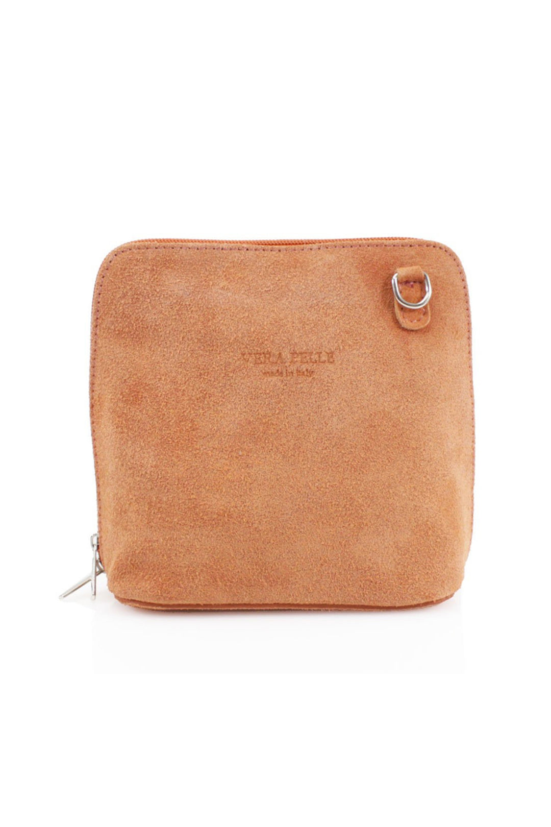 Small Genuine Italian Suede Leather Zip Around Crossbody Bag - Orange image