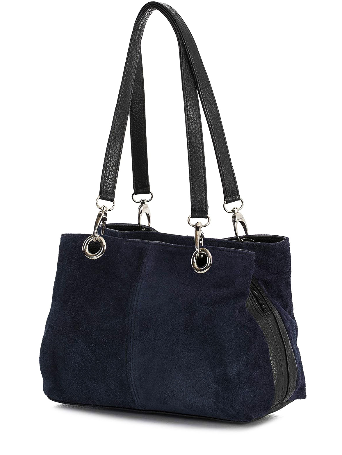 Real Italian Suede Vivid Colours Small 3 Compartments Tote Bag Stylish Shoulder Handbag - Navy image
