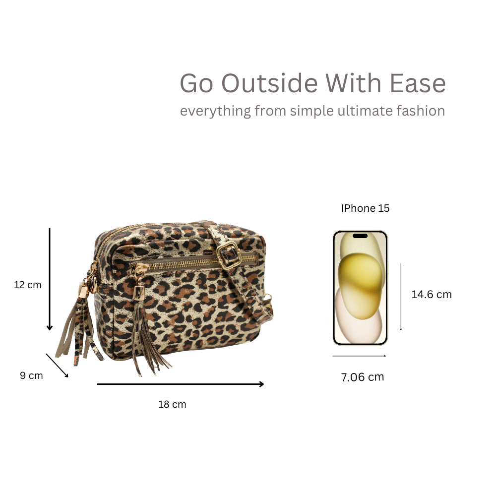 Genuine Italian Leather Metallic Leopard Print Crossbody Bag image 1
