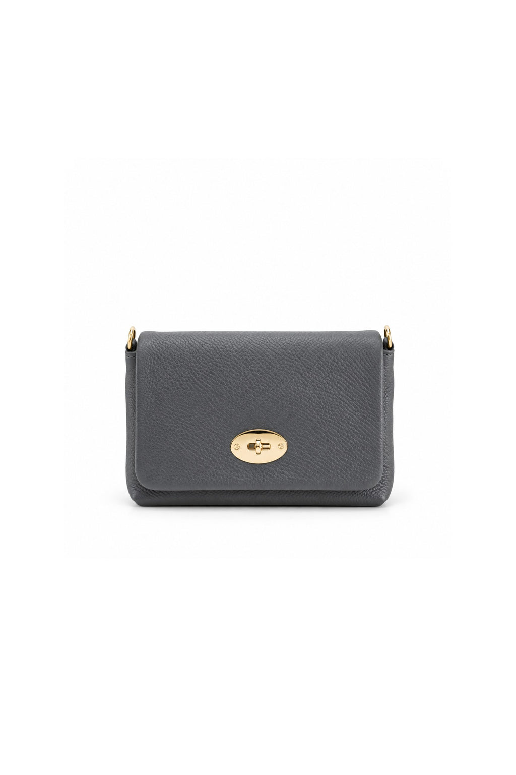 Genuine Italian Leather Flap Crossbody Bag with Turn Lock - Dark Grey image