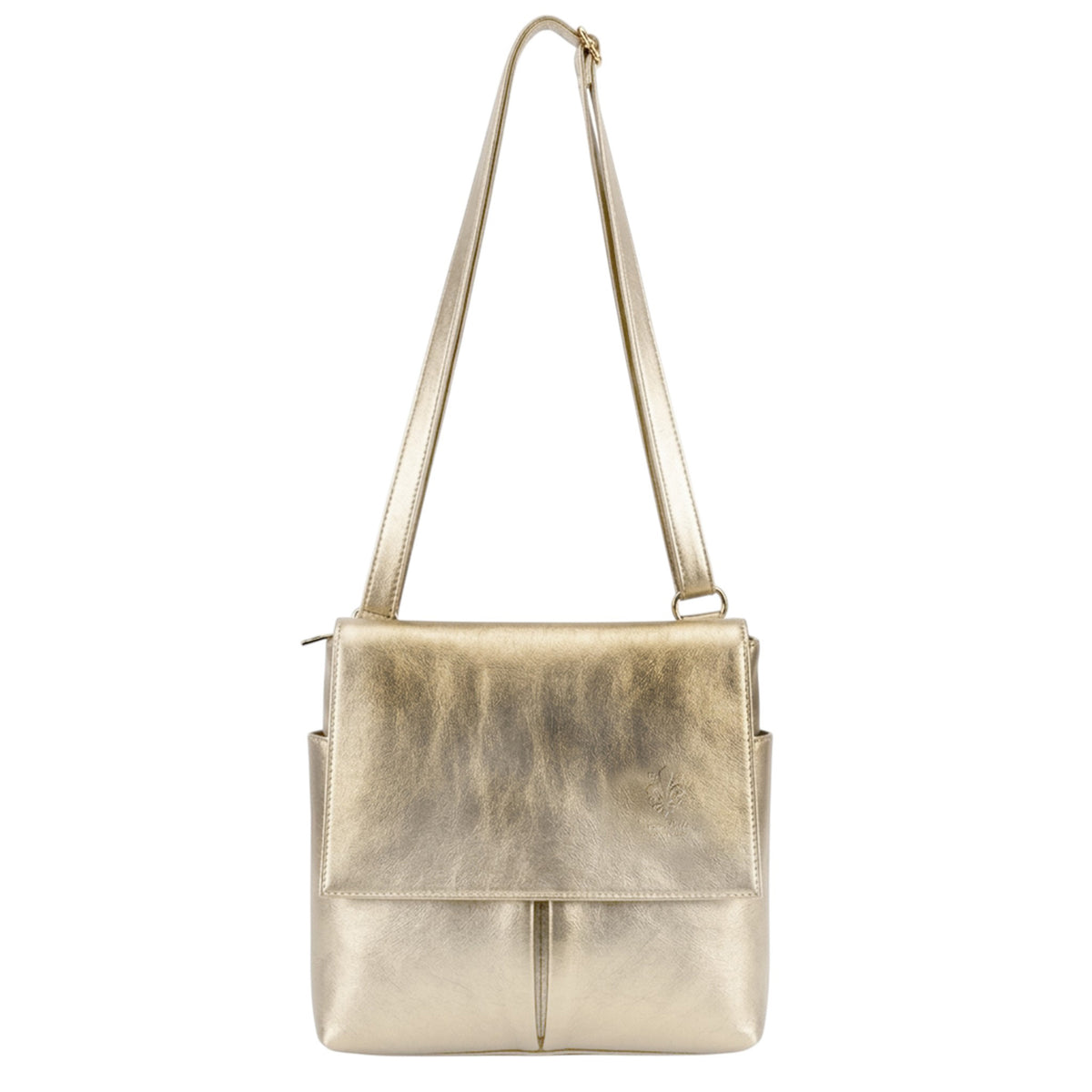 Genuine Leather Multi-Pocket Messenger Crossbody Bag - GOLD image