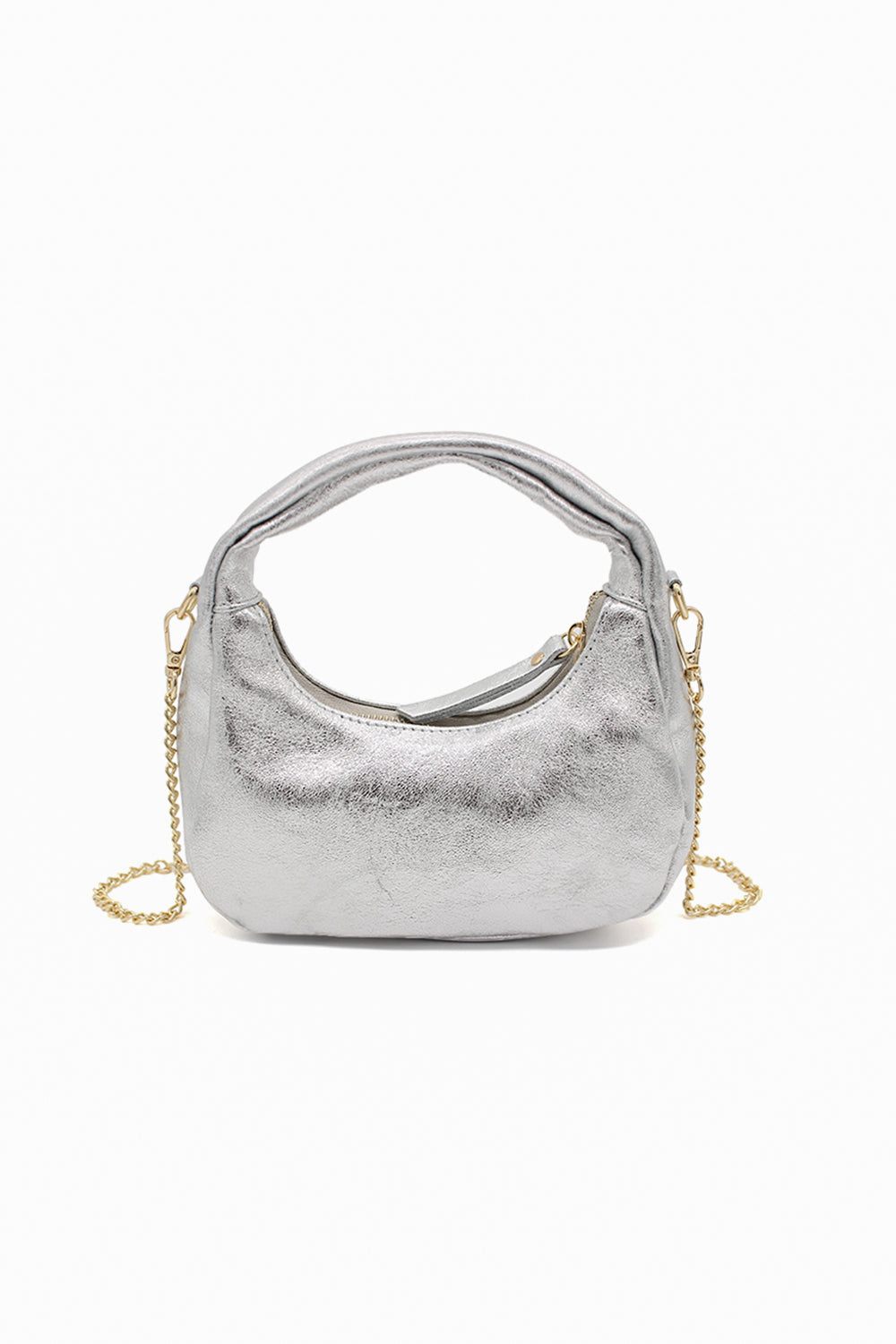 Chic Genuine Italian Leather Crossbody Bag with Elegant Chain Strap - Silver image