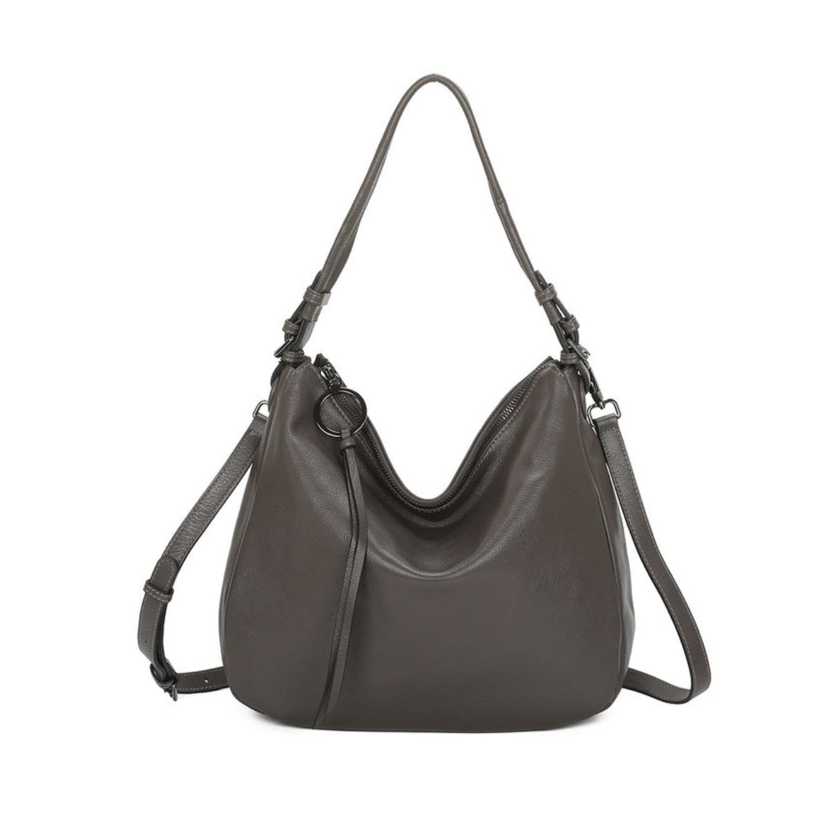 Soft Design Spacious Genuine Leather Shoulder Bag - DARK GREY image