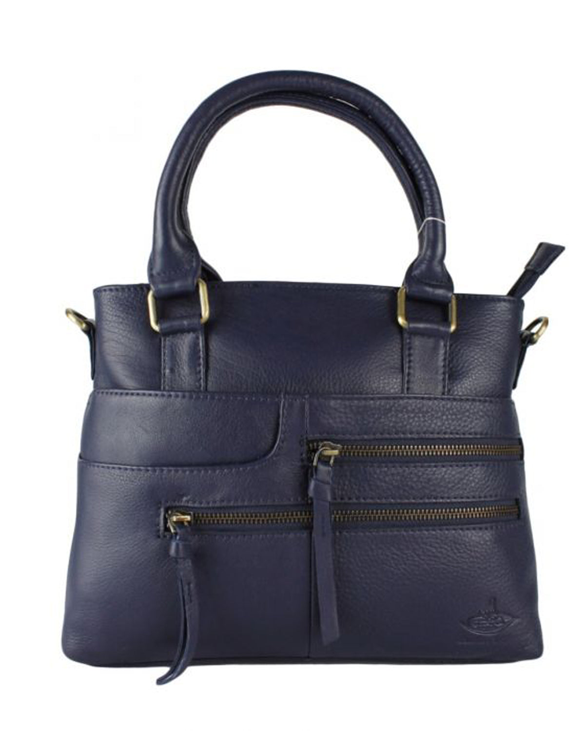 Elegant Zipper Accents Genuine Leather Shoulder Handbag - NAVY image