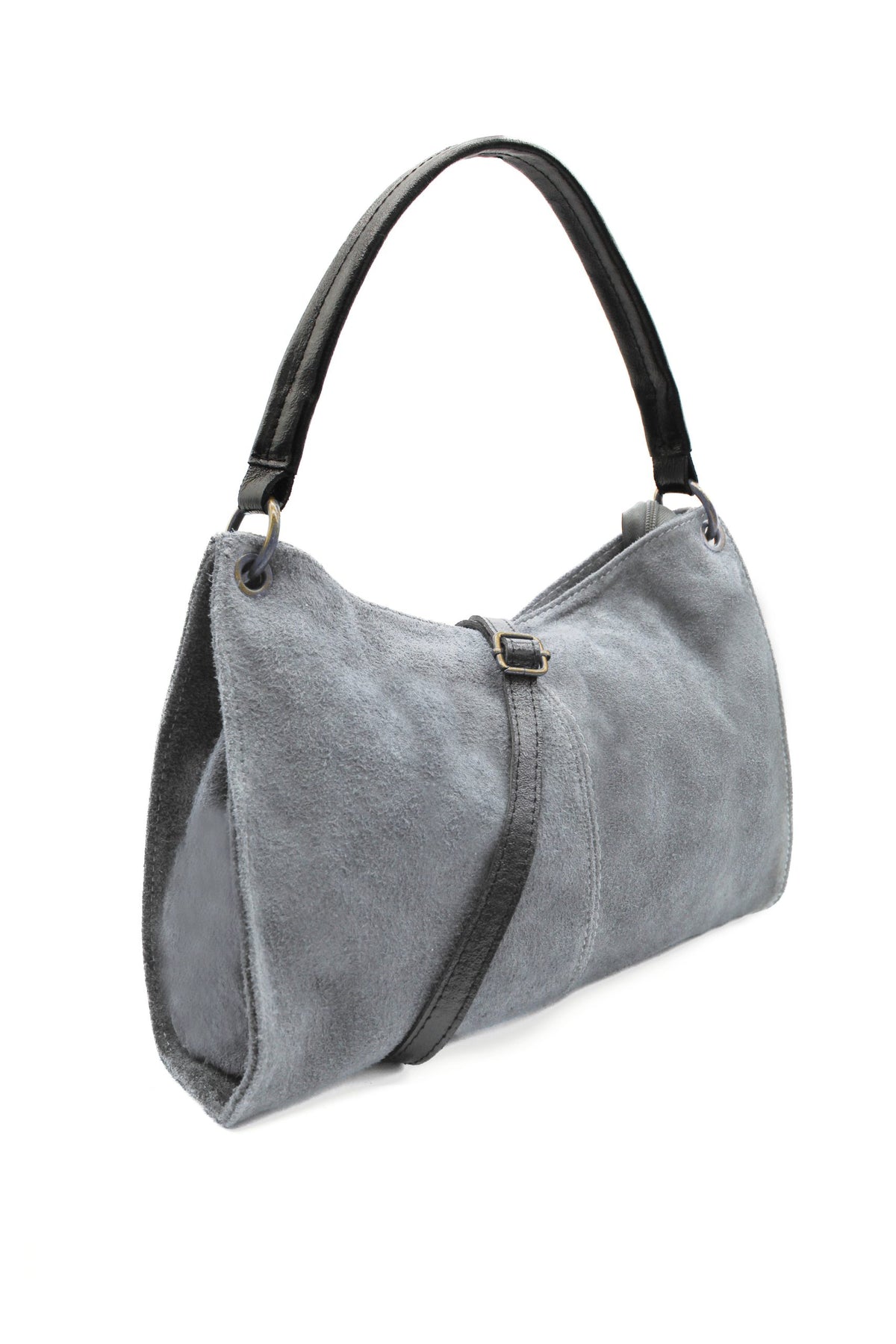 Genuine Italian Suede Leather Stylish Small Shoulder Bag With Detachable Strap - LIGHT GREY image
