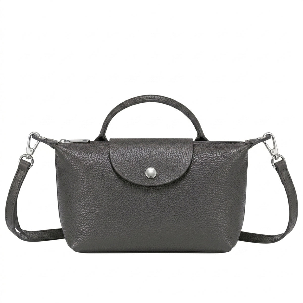 Italian Leather Top Handle Mini Crossbody Shoulder Handbag - DARK GREY image