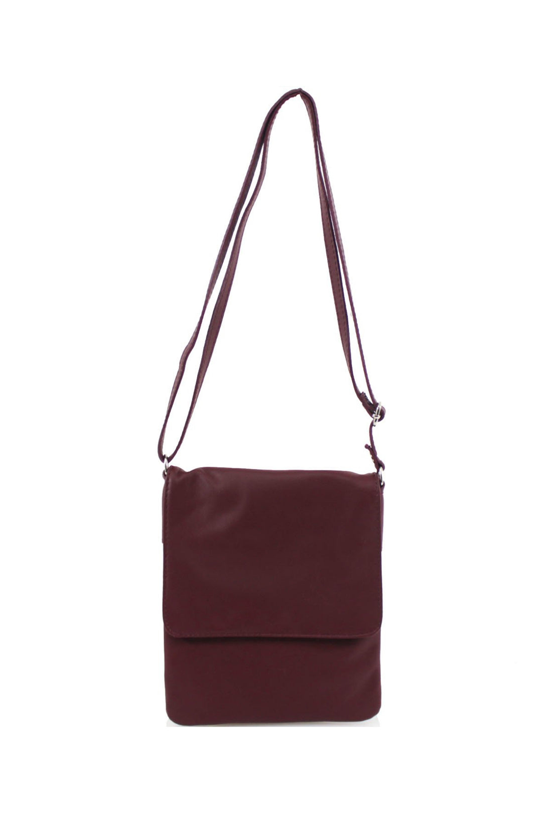 Stylish Flap Small Genuine Italian Leather Crossbody Bag - Burgundy image