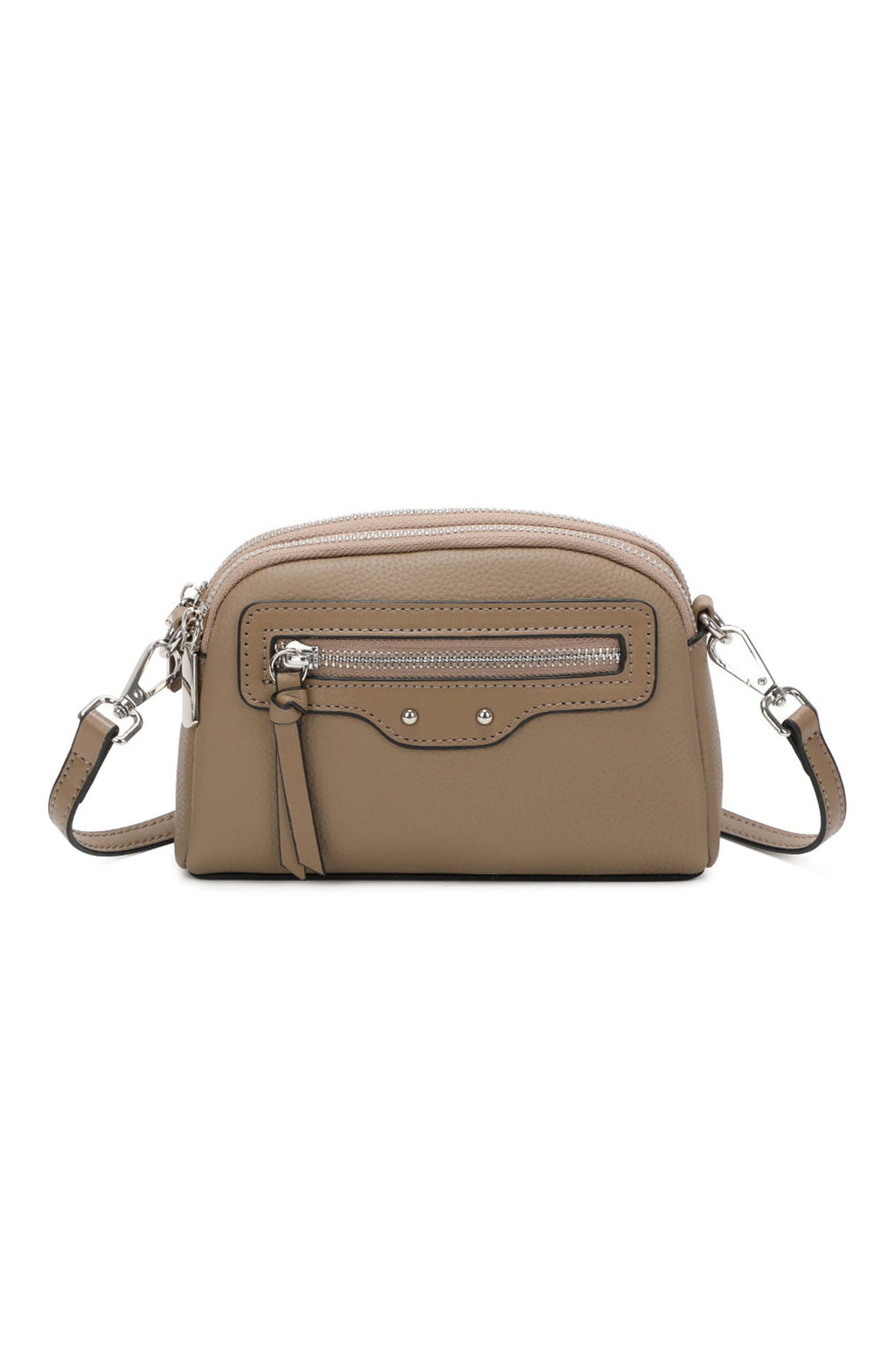 Genuine Leather Small Travel Crossbody Shoulder Bag - ALMOND image