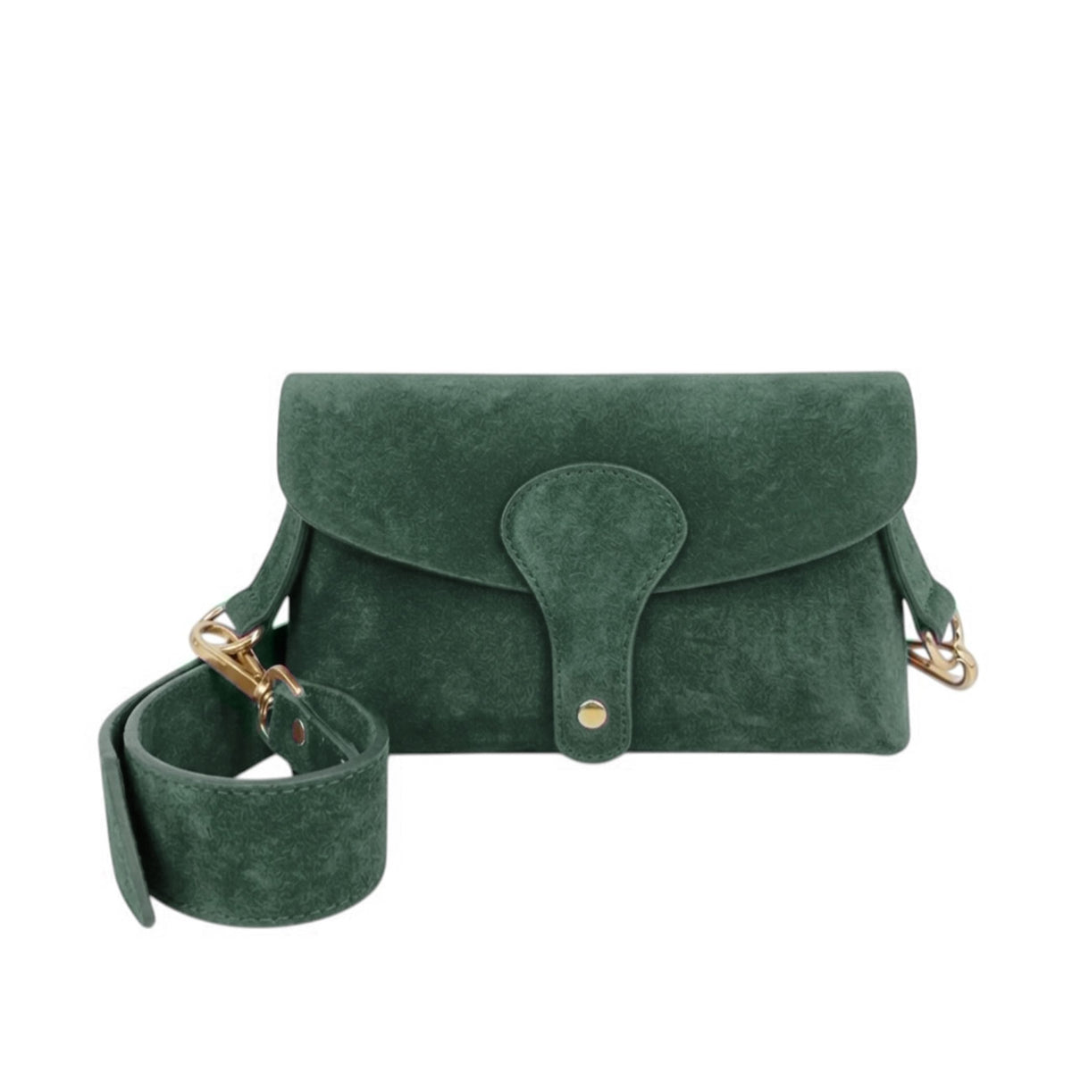 Suede Leather Magnetic Flap Small Crossbody Shoulder Bag - DARK GREEN image