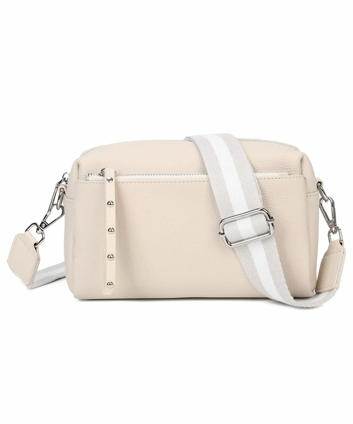 Metal Accents Genuine Leather Rectangular Crossbody Bag - WHITE image