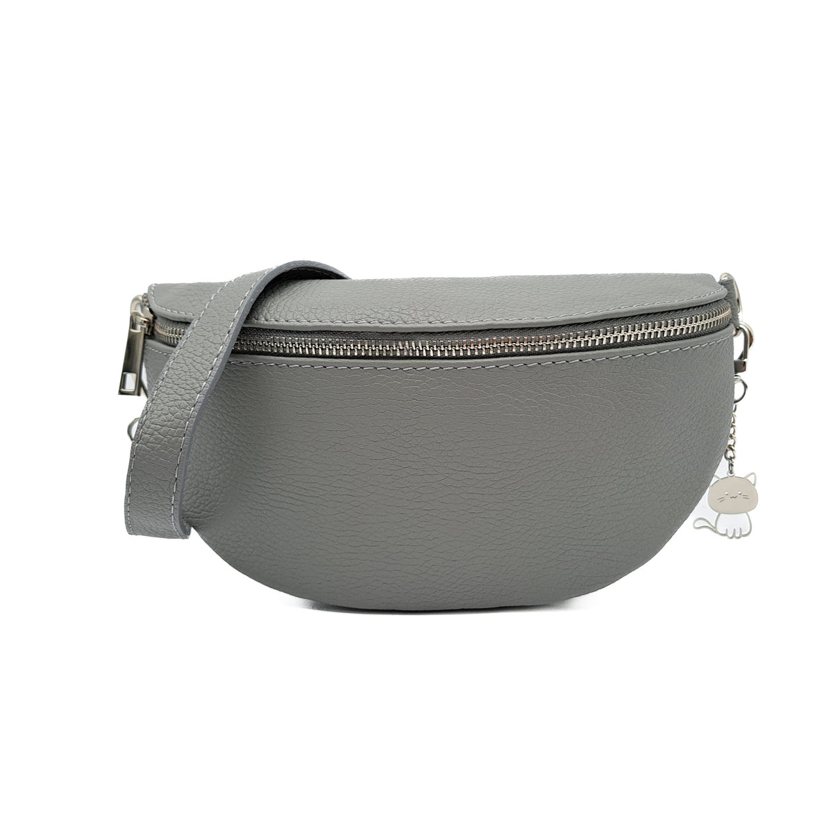 Italian Real Leather Bum Bag Style Crossbody Bag - LIGHT GREY image