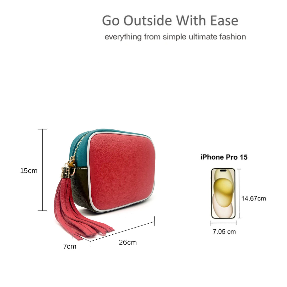Italian Leather Colorblock Crossbody Camera Bag with Tassel image 1