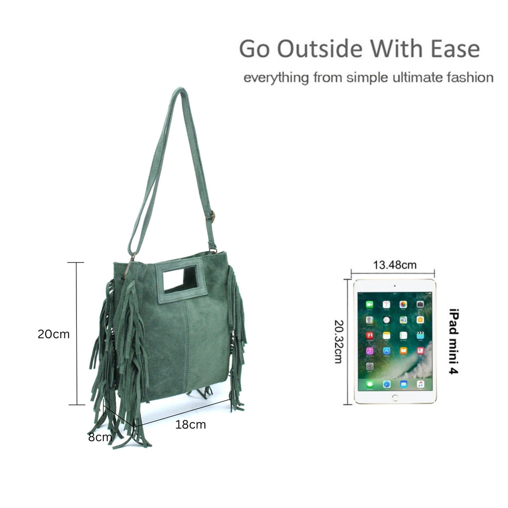 Genuine Italian Suede Crossbody Bag with Boho Fringe Design image 1