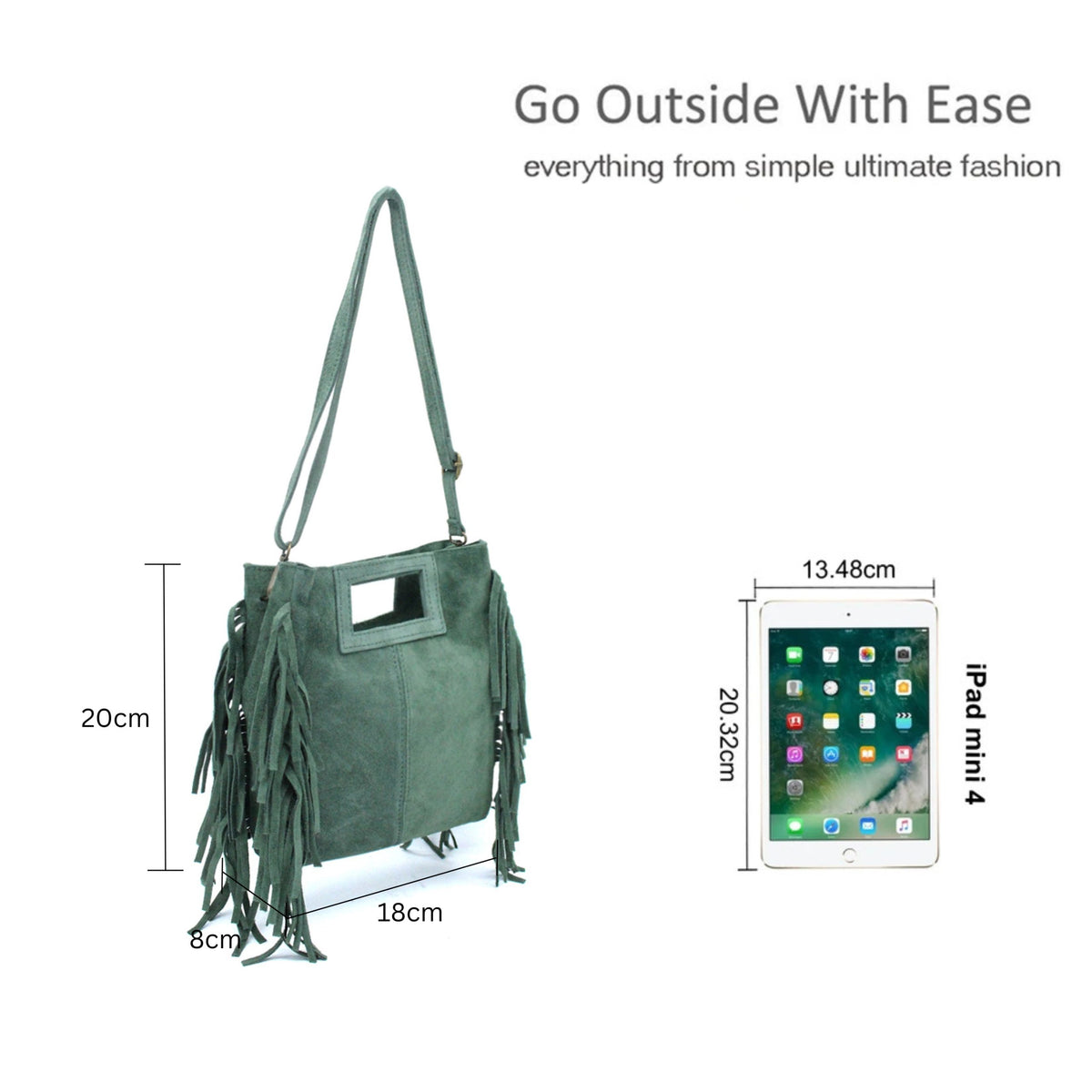 Genuine Italian Suede Crossbody Bag with Boho Fringe Design image 1