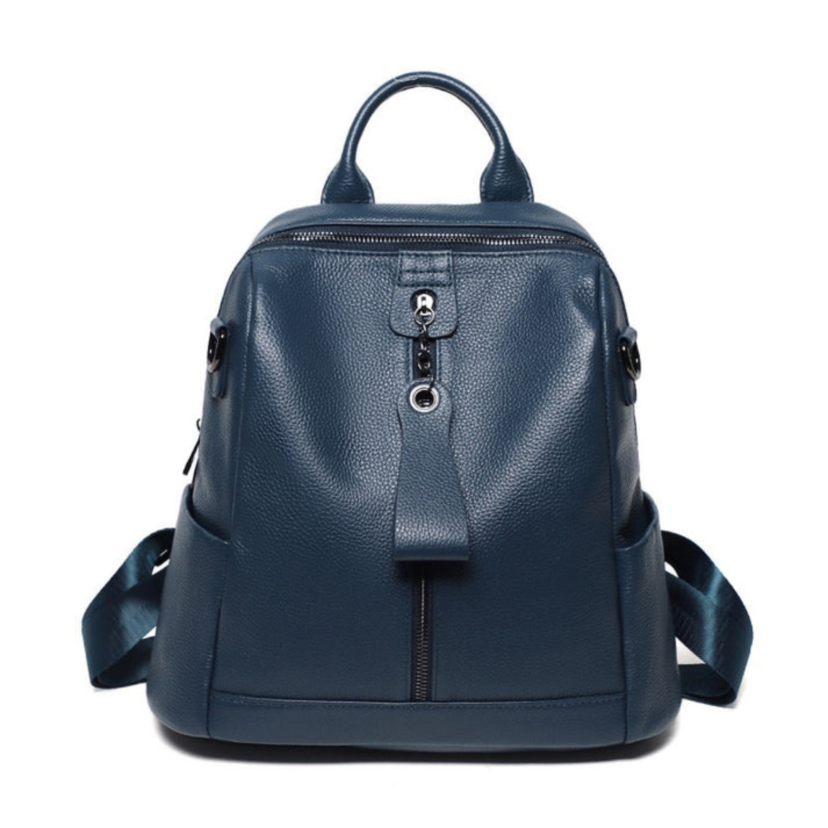 Multi-Strap Design Genuine Leather Convertible Backpack - NAVY image