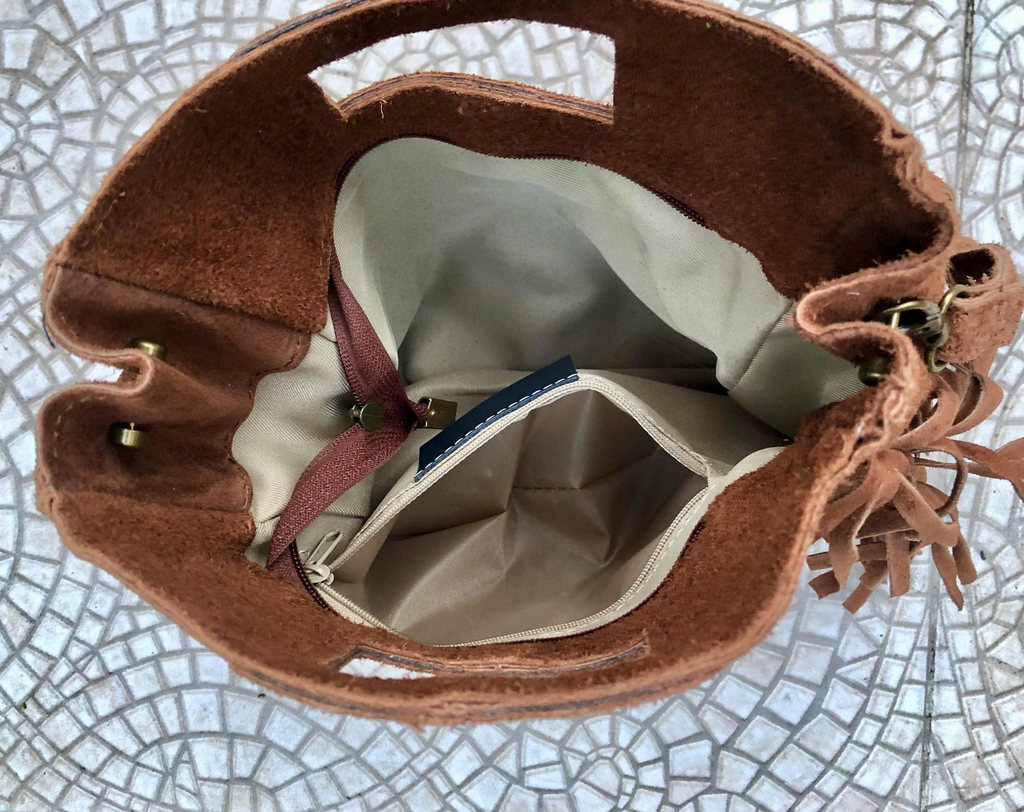 Genuine Italian Suede Crossbody Bag with Boho Fringe Design image 15