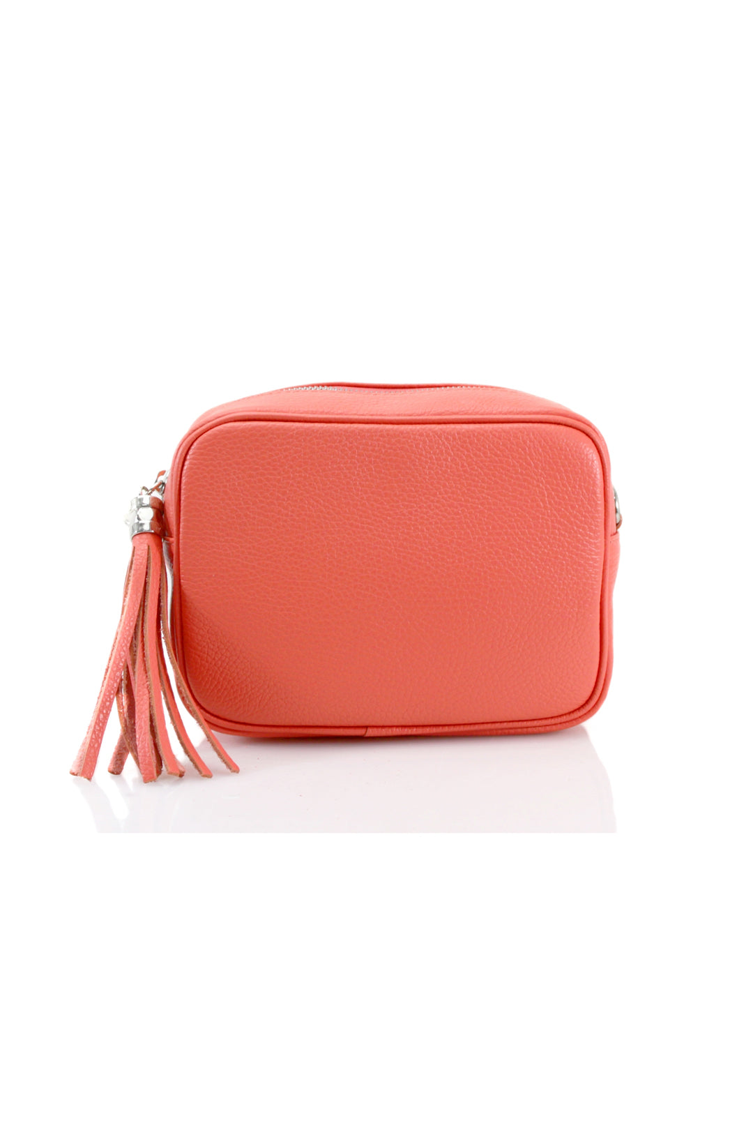 Tassel Charm Genuine Italian Leather Camera Handbag Crossbody Bag - Coral image