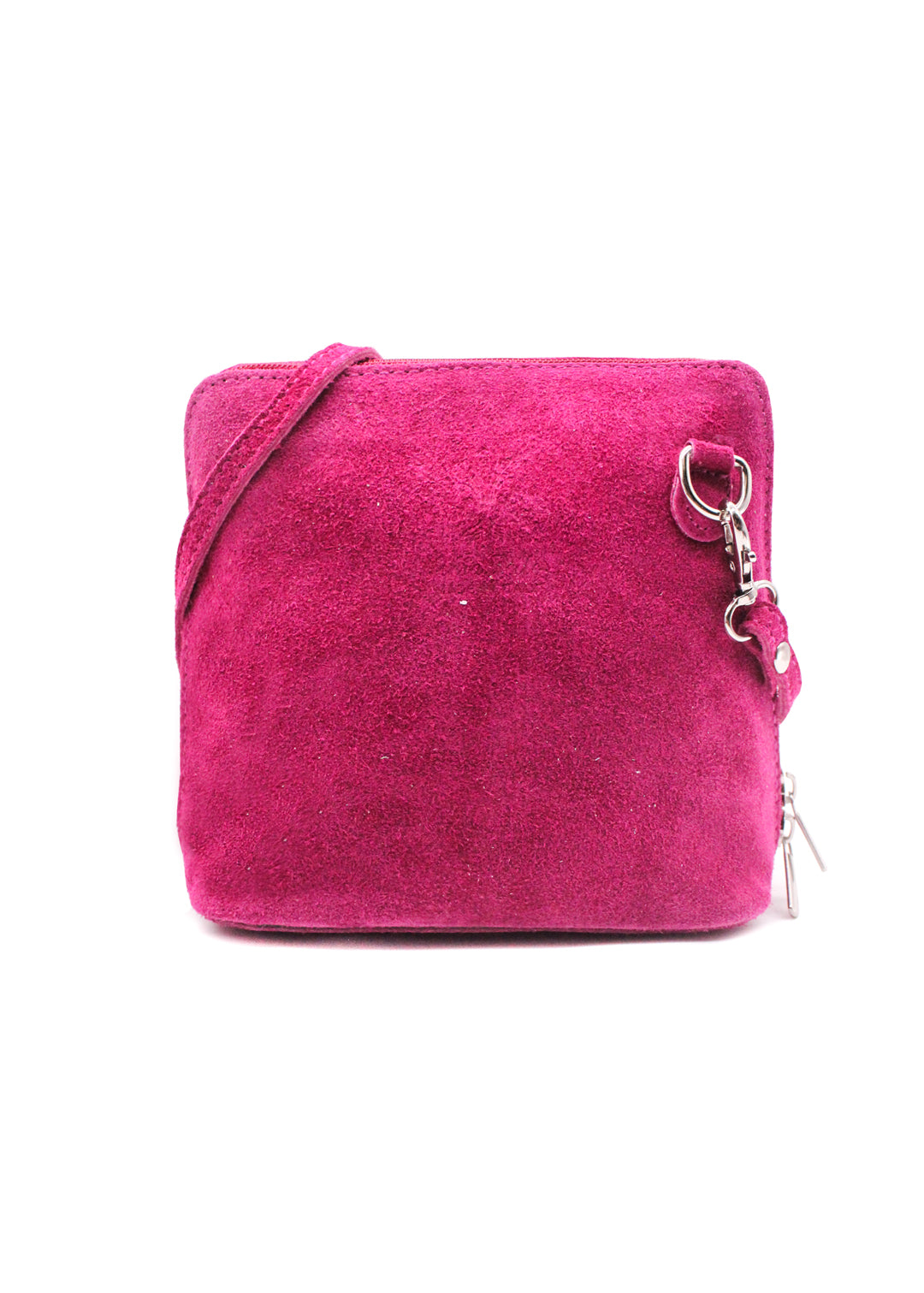 Small Genuine Italian Suede Leather Zip Around Crossbody Bag - Fuchsia image