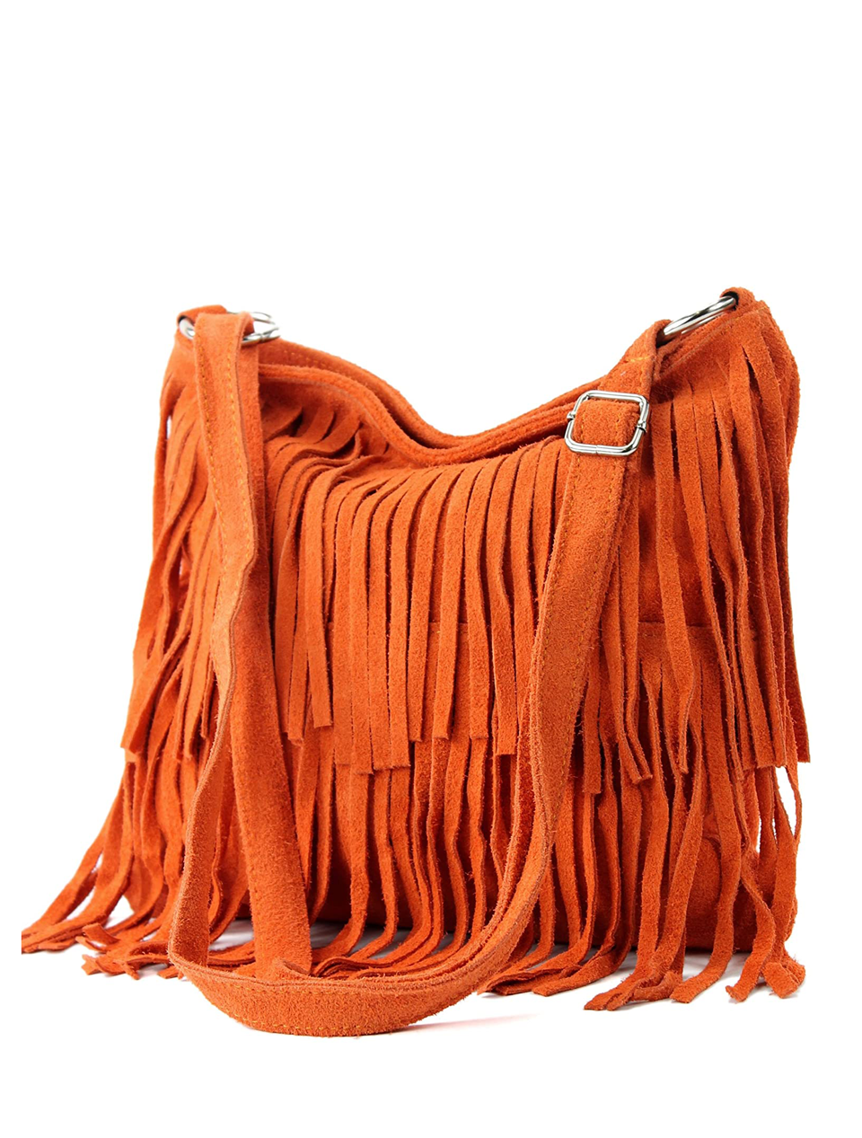 Italian Real Suede Leather Fringed Shoulder - Cross body Handbag image 0