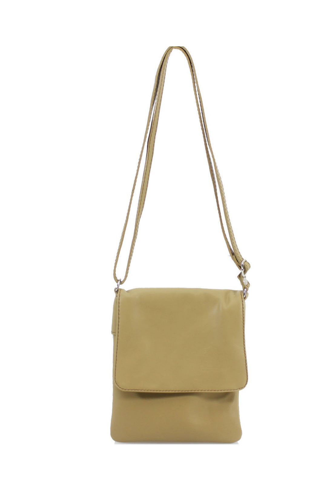 Stylish Flap Small Genuine Italian Leather Crossbody Bag - Khaki image