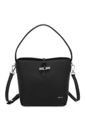 Real Leather Bucket Shoulder Handbag with Toggle Closure - BLACK image