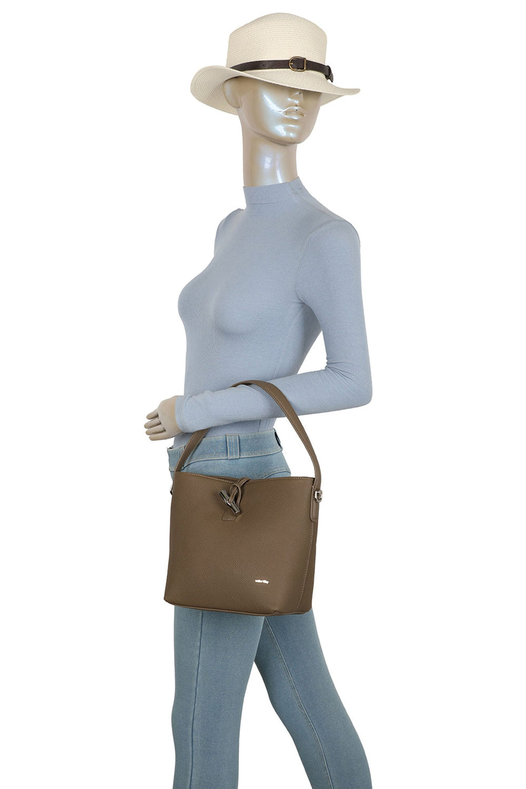 Real Leather Bucket Shoulder Handbag with Toggle Closure image 5
