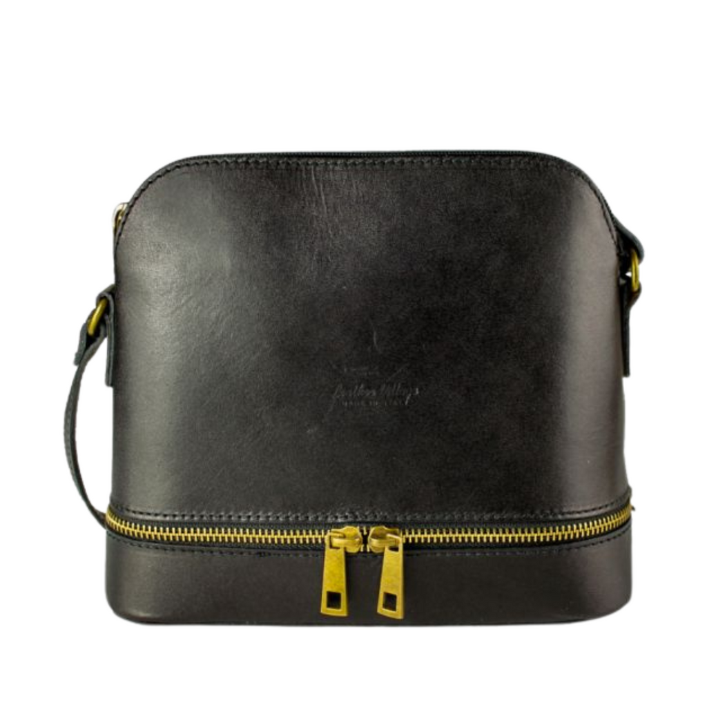 Stylish Zipper Detail Genuine Leather Crossbody Bag - BLACK image