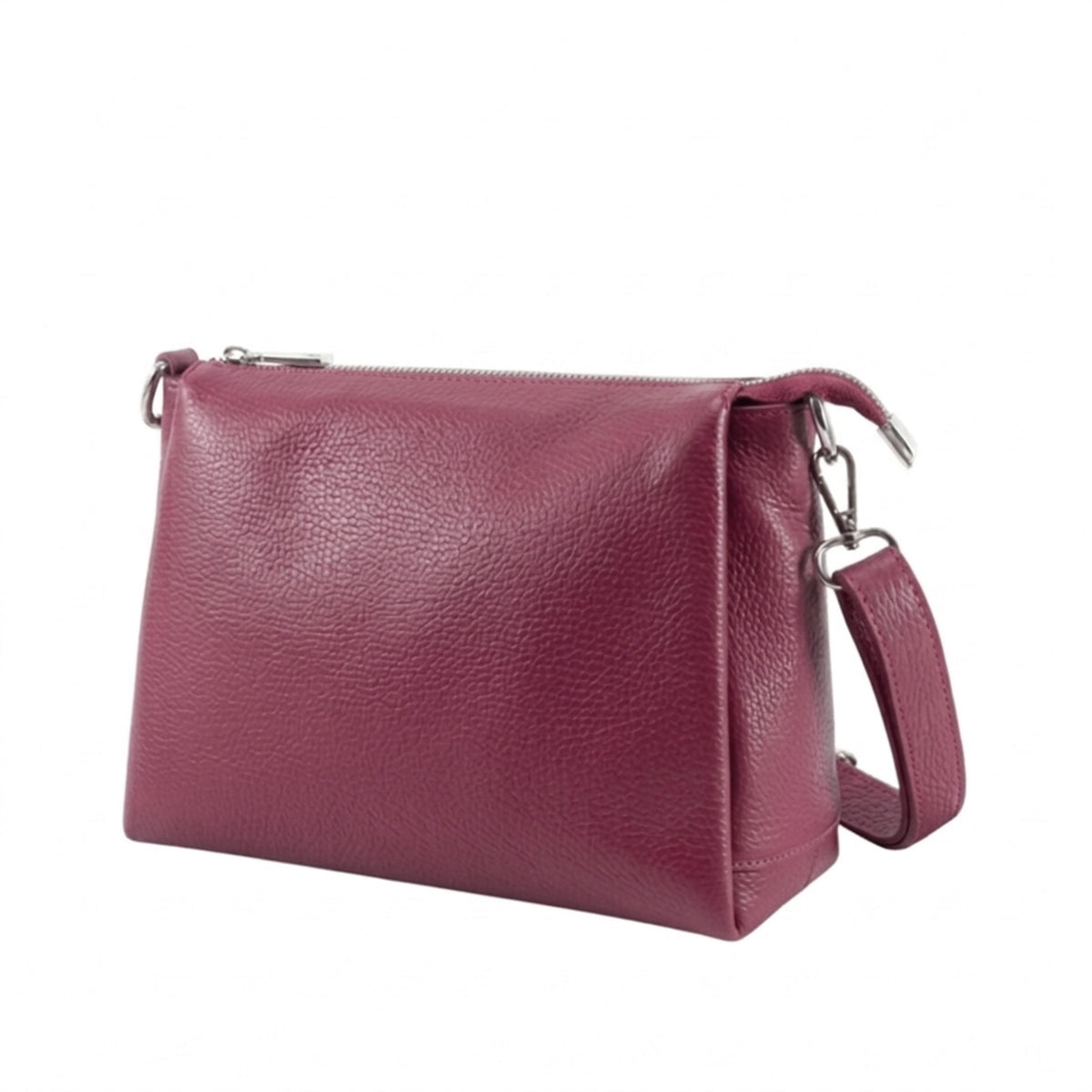 Genuine Leather Multi-Compartment Small Shoulder Handbag - BURGUNDY image