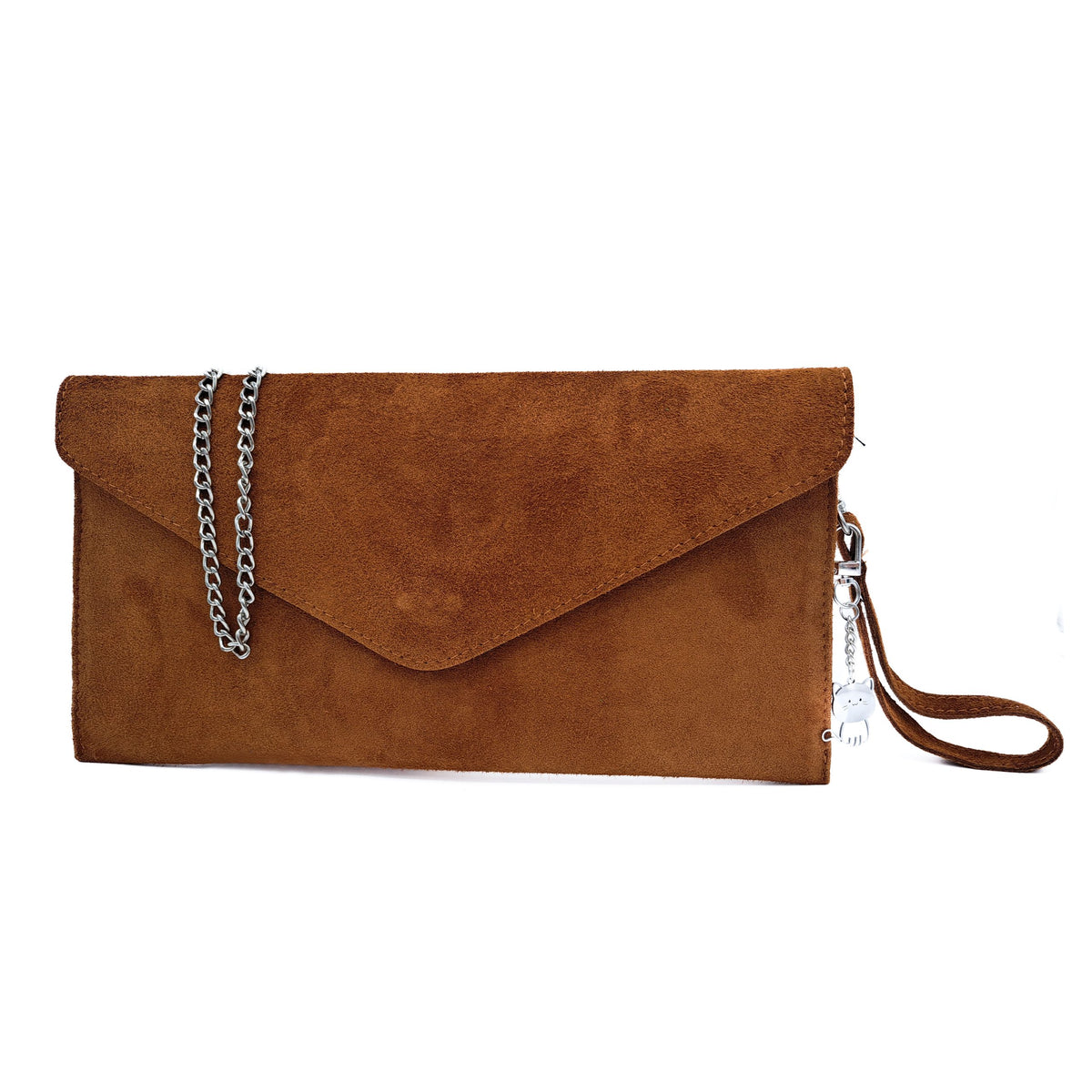 Genuine Italian Suede Envelope Style Cluth Bag Purse Flat Messenger Handbag - BROWN image
