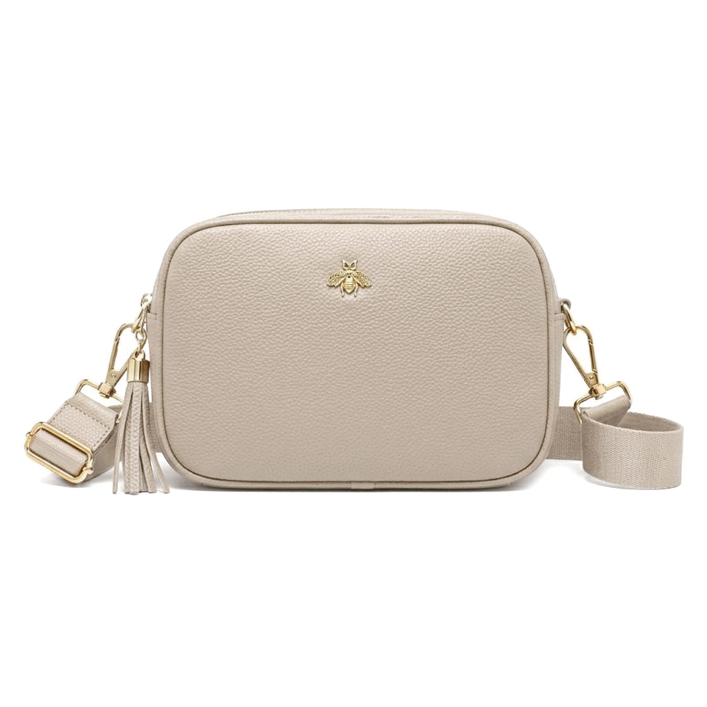 Genuine Leather Bee Logo Tassel Crossbody Camera Handbag - BEIGE image
