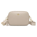 Genuine Leather Bee Logo Tassel Crossbody Camera Handbag - BEIGE image