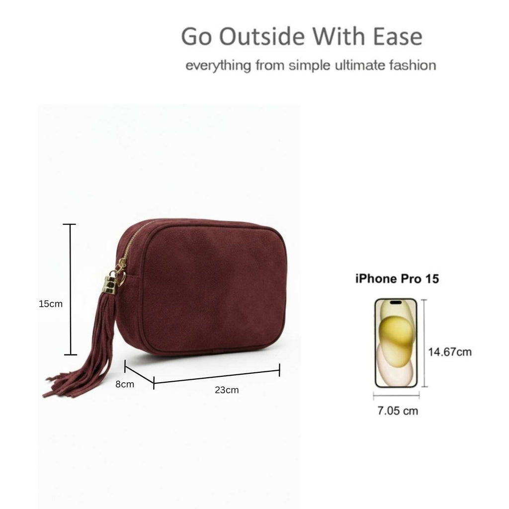 Genuine Italian Suede Leather Crossbody Bag with Tassel Zip image 1