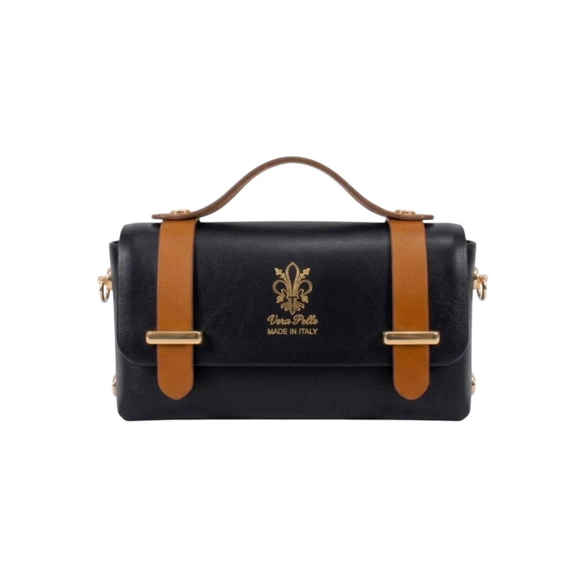 Genuine Italian Leather Structured Crossbody Mini Bag - BLACK image