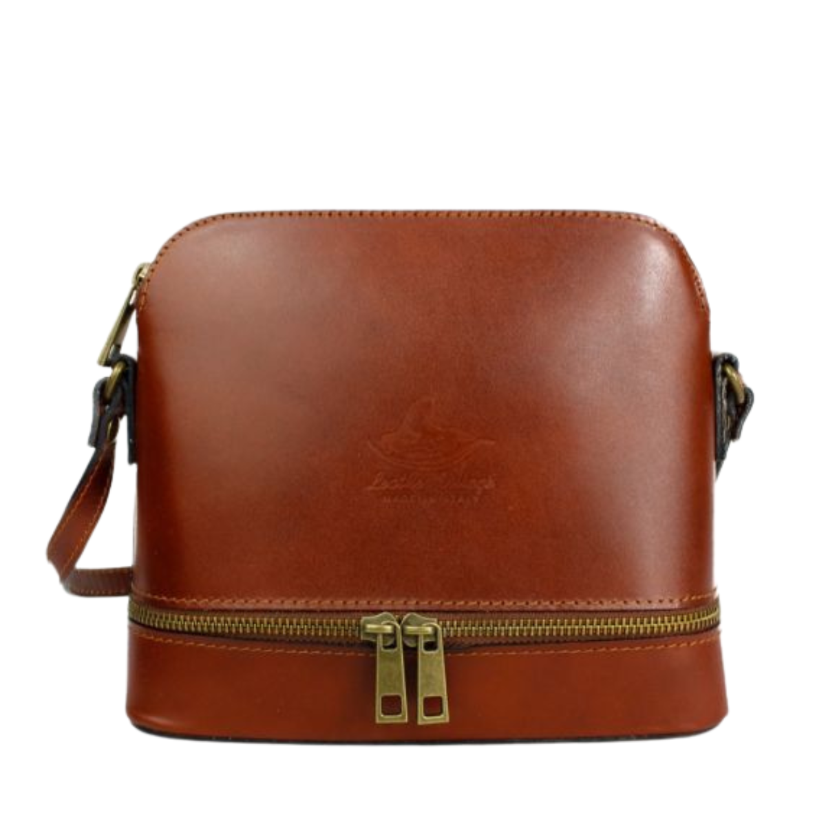 Stylish Zipper Detail Genuine Leather Crossbody Bag - BROWN image