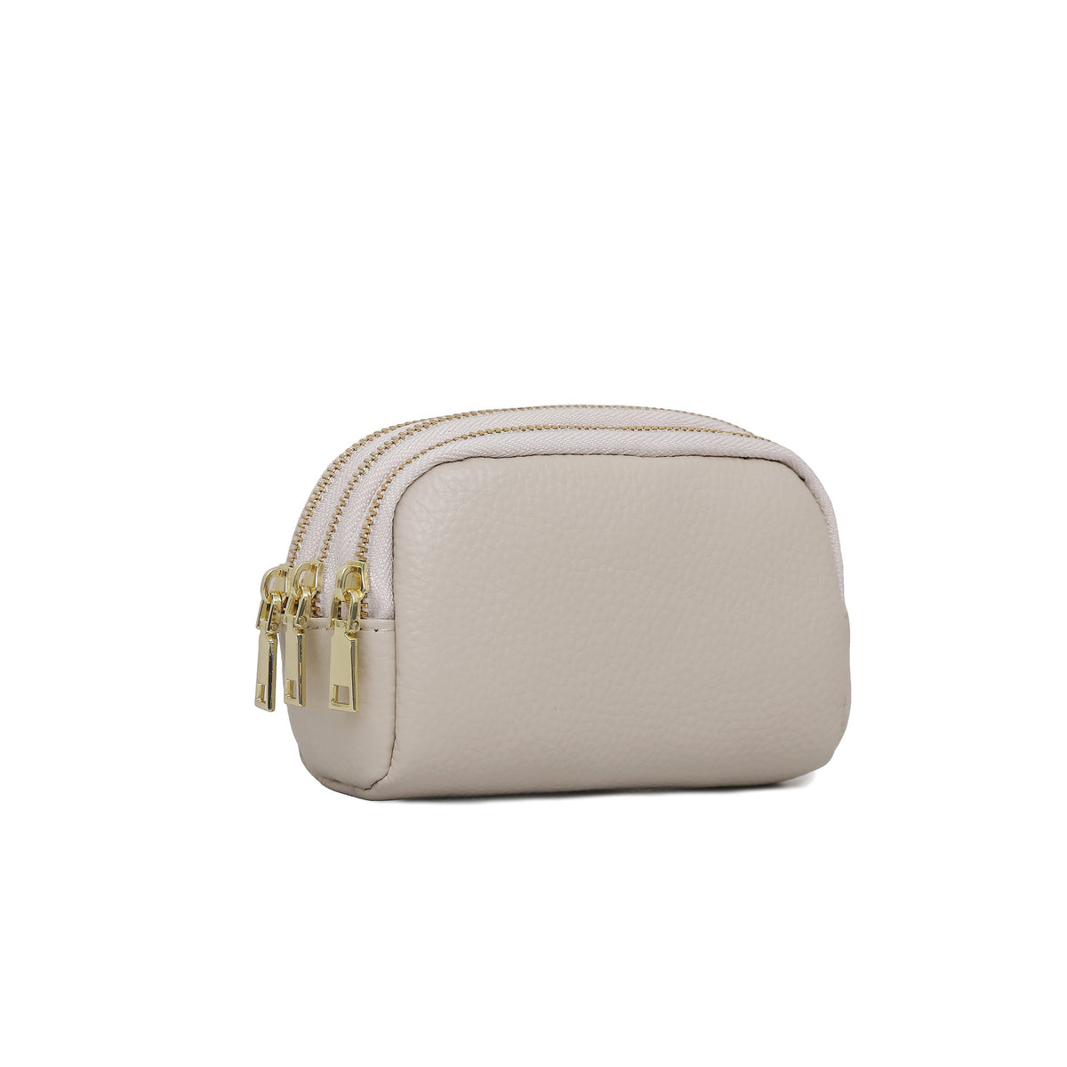 Genuine Leather Gold Tone Zippered Compact Pouch Purse - BEIGE image