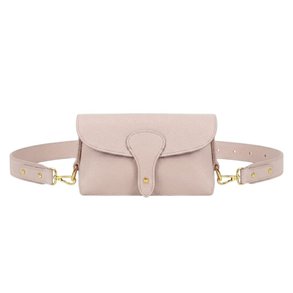 Genuine Leather Magnetic Flap Small Crossbody Handbag - PINK image
