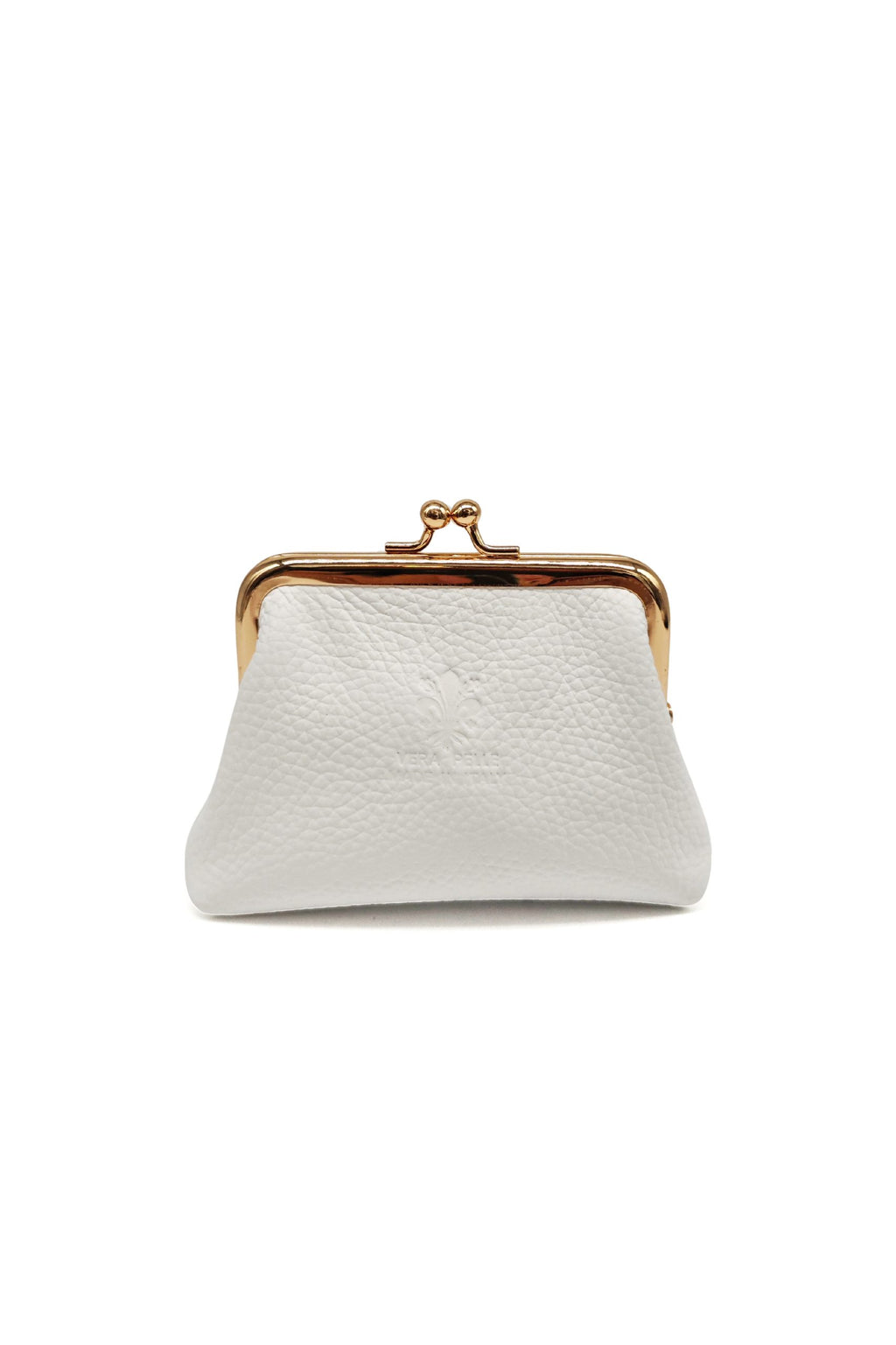 Genuine Italian Leather Coin Purse with Kiss Lock Frame - White image