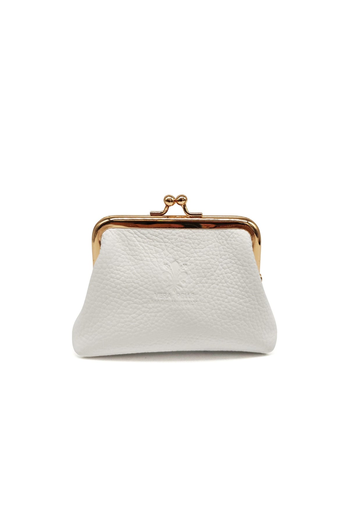 Genuine Italian Leather Coin Purse with Kiss Lock Frame - White image