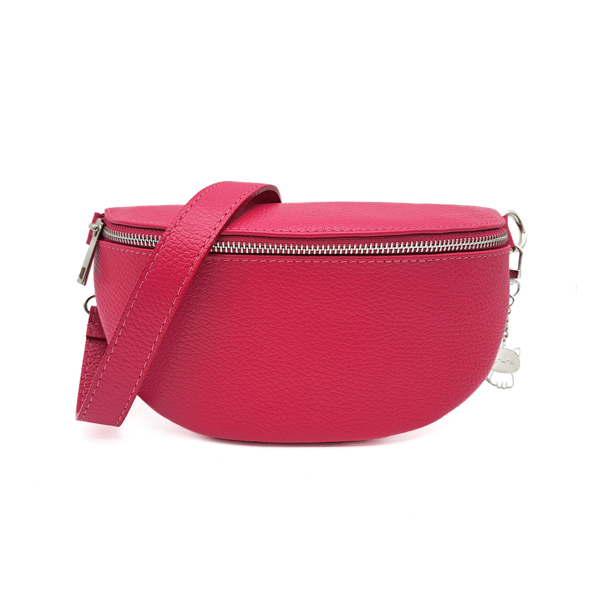 Italian Real Leather Bum Bag Style Crossbody Bag - FUCHSIA image