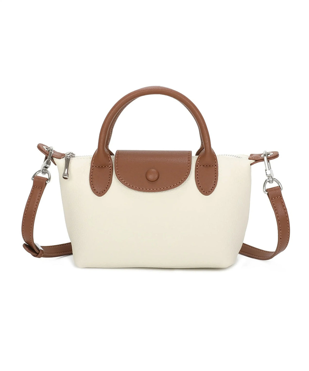 Dual-Tone Design Compact Genuine Leather Handbag - WHITE image