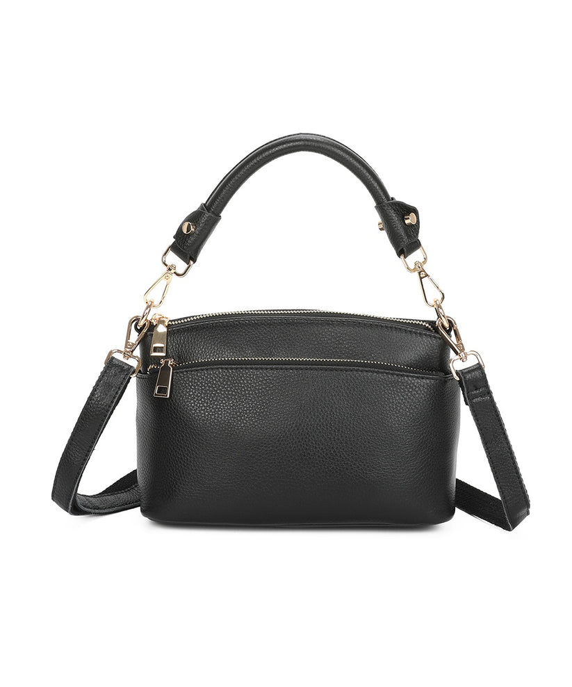 Elegant Gold Accents Genuine Leather Shoulder Bag - BLACK image