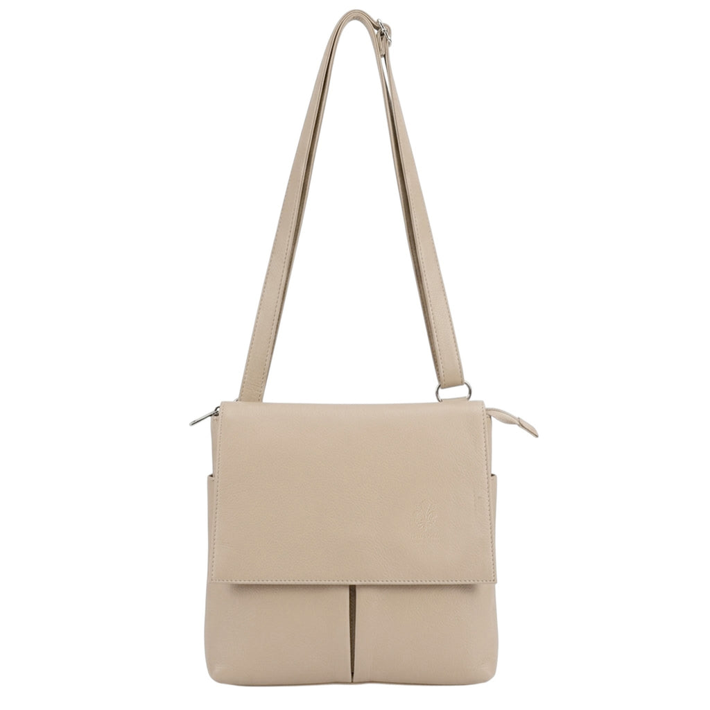Genuine Leather Multi-Pocket Messenger Crossbody Bag - APRICOT image