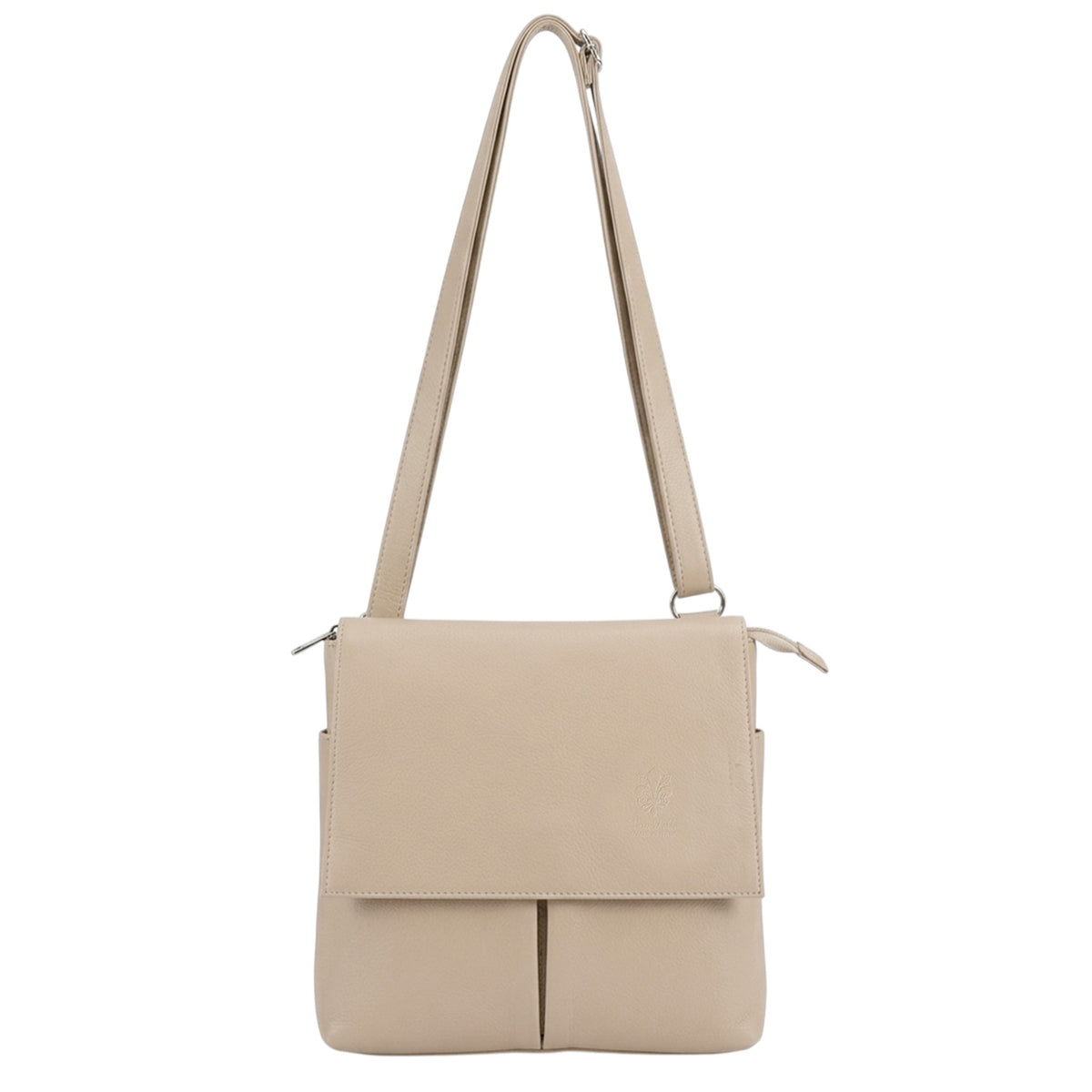 Genuine Leather Multi-Pocket Messenger Crossbody Bag - APRICOT image