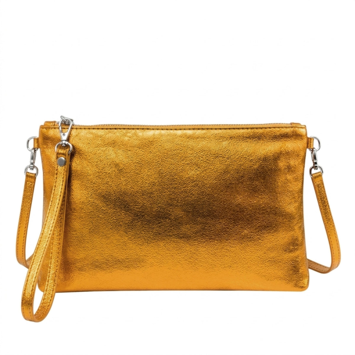 Genuine Metallic Leather Clutch Bag Small Shoulder Purse - ORANGE METALLIC image