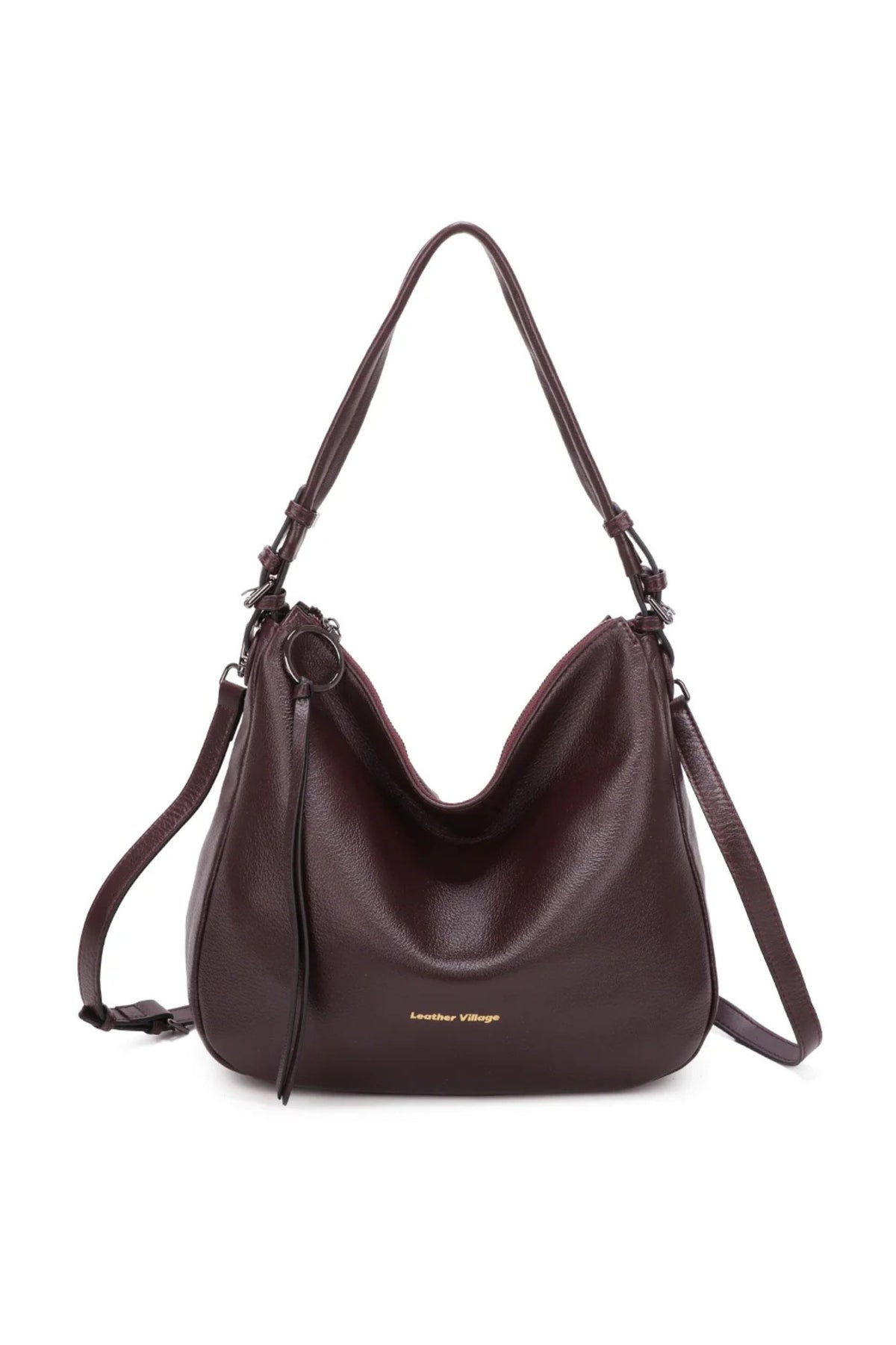 Soft Design Spacious Genuine Leather Shoulder Bag - BURGUNDY image